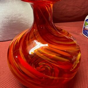 Beautiful large red and orange swirl art deco vase!